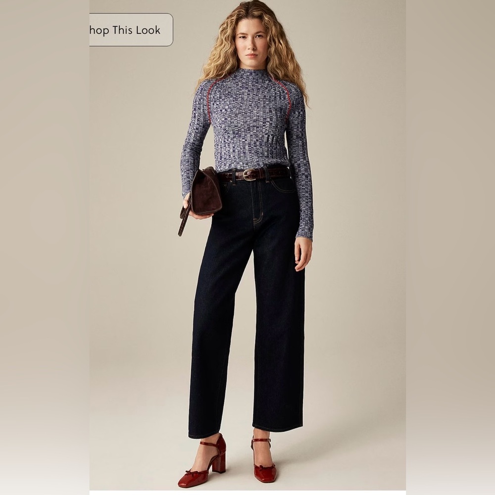 NWT J. Crew Wide-rib mockneck sweater in marled merino wool - Berry Marl - Picture 3 of 3